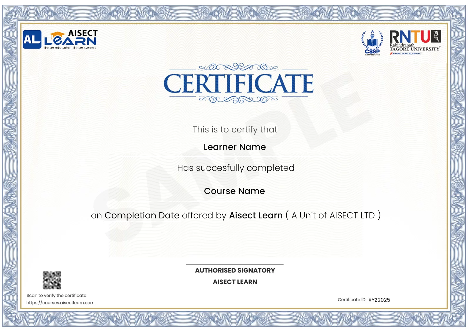 Aisect Learn Sample Certificate